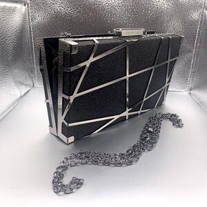 Black matte glittered clutch with gun metal design